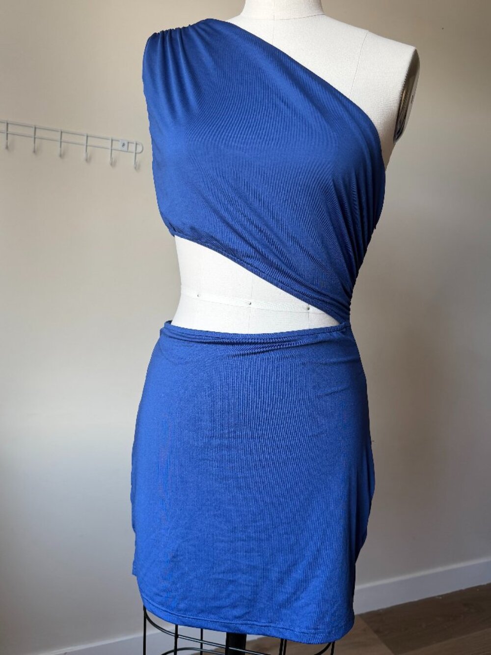 Superdown Blue Cutout Mini Dress | One Shoulder Ruched | Medium | Going Out